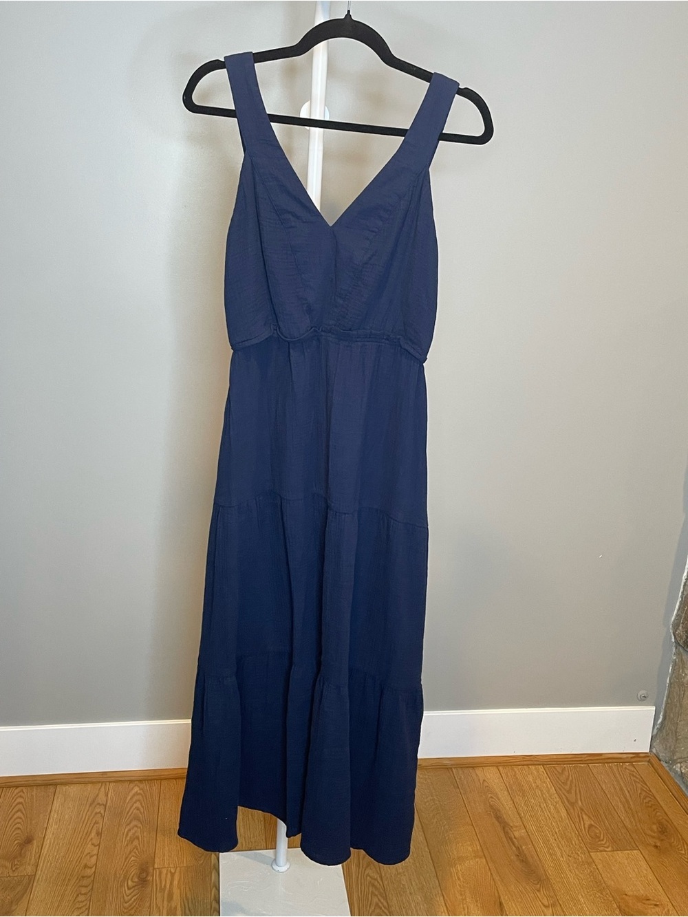 Steve Madden 100% Cotton Navy V-Neck Tiered Maxi Dress NWT
